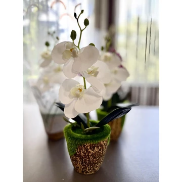 Cserepes orchidea fehér-krém 28 cm – élethű gondozásmentes dekoráció