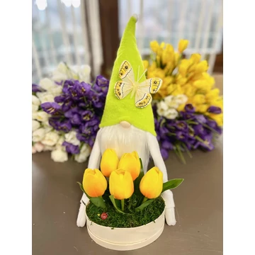 Tavaszi manó lime tulipánnal 30-35 cm kézzel készített dekoráció