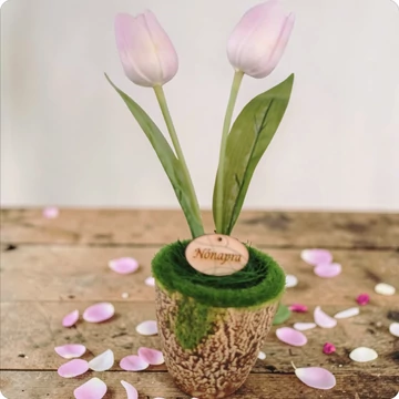 Tulipán dekoráció kaspóban 28 cm halványlila