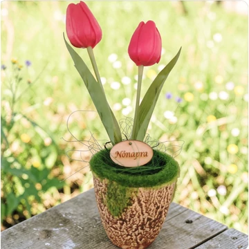 Tulipán dekoráció kaspóban 28 cm piros