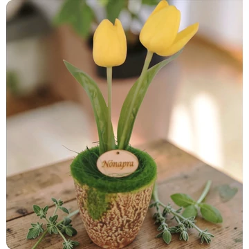 Tulipán dekoráció kaspóban 28 cm sárga