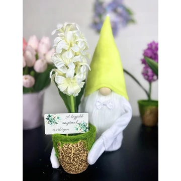 Virágos manó cserepes jácinttal lime zöld 30-35 cm kézzel készített dekoráció