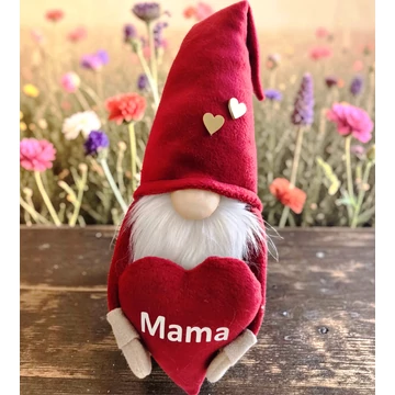 Anyák napi manó Mama feliratú szívvel 40 cm – bordó dekor