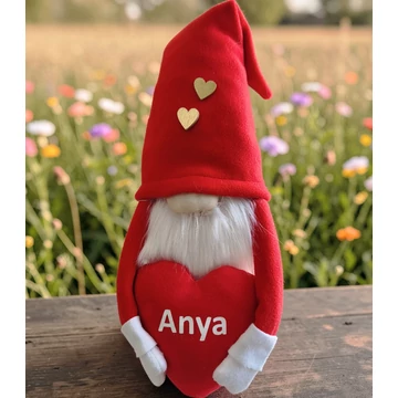 Anyák napi manó Anya feliratú szívvel 40 cm – piros dekor