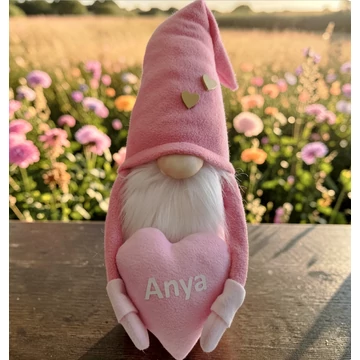 Anyák napi manó Anya feliratú szívvel 40 cm – rózsaszín