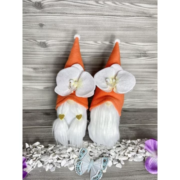 Orchideás manó narancs kézzel készített virágos dekoráció