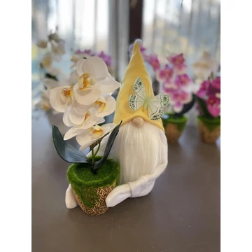 Tavaszi manó cserepes orchideával sárga 28-30 cm kézzel készített dekoráció