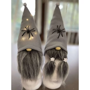 Halloween manó szürke nagy pókkal 30-35 cm – kézzel készített dekoráció