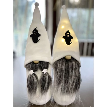 Halloween manó fehér szellem szürke szakállal 30-35 cm – kézzel készített dekoráció