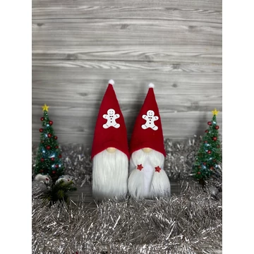 Karácsonyi manó piros mézi díszítéssel 30-35 cm – kézzel készített dekoráció