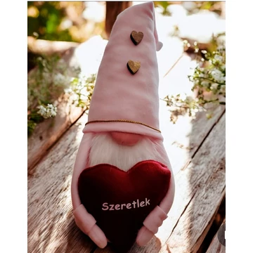 Valentin-napi manó – rózsaszín, bordó szívvel, fehér Szeretlek felirattal – 45 cm