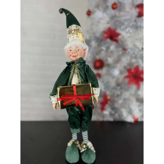 Álló MOSOLYGÓS ELF  FIGURA LEDES SAPKÁBAN / ZÖLD / 60 CM /PRÉMIUM MINŐSÉG