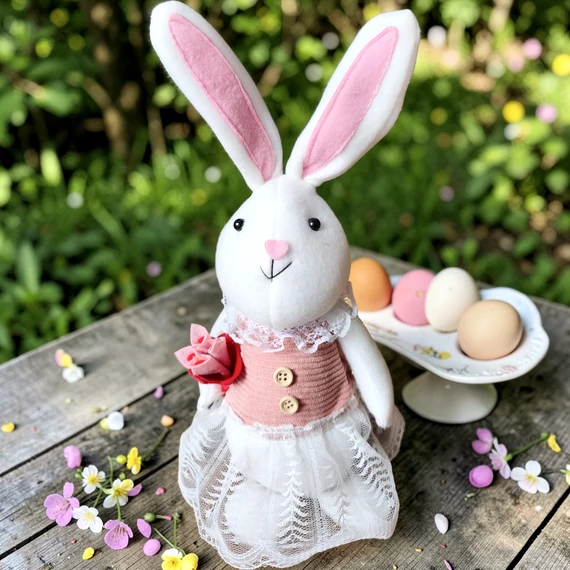 Húsvéti nyuszi dekoráció 35 cm – lány textil figura