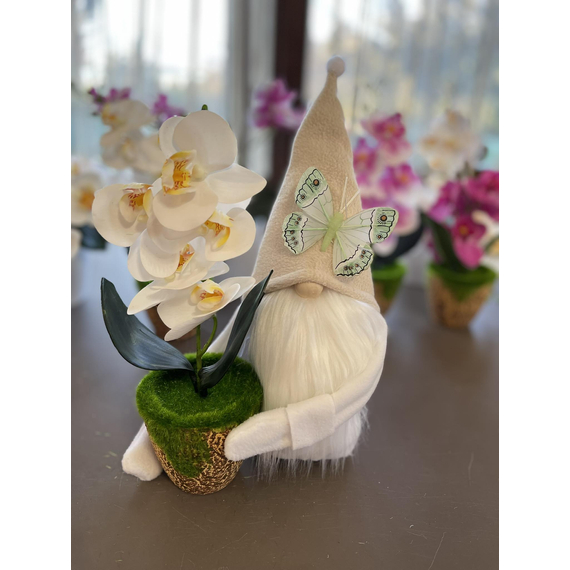 Tavaszi Manó | Cserepes Orchideával | Bézs (30-35CM)
