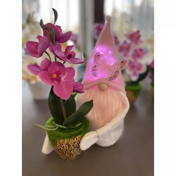 Tavaszi Manó |Cserepes Orchideával | Rózsaszín (rózsasz. szakáll,30-35CM)